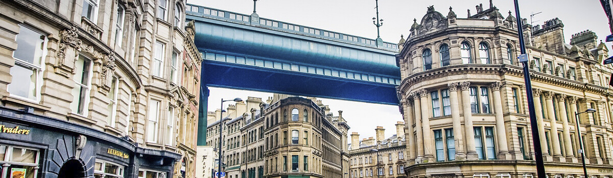 Photo of inner city Dublin buildings.